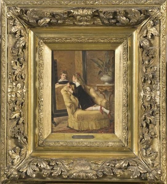 Fillette Devant Le Miroir Oil Painting by Albert Roosenboom