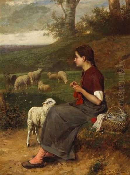 The Young Shepherdess Oil Painting by Albert Roosenboom