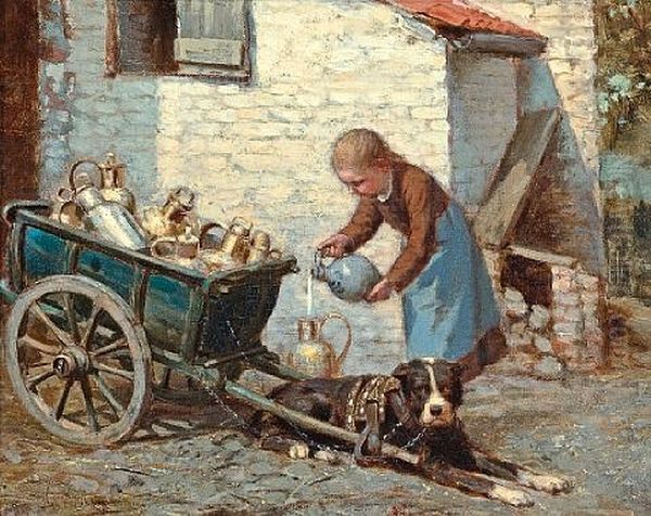 The Milk Cart Oil Painting by Albert Roosenboom