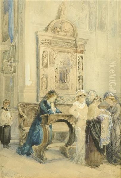 Churching The Baby Oil Painting by Leopoldina Borzino