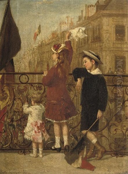 Waving To The Procession, Paris Oil Painting by Albert Roosenboom