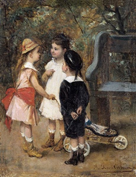 Spelende Kinderen In Een Park Oil Painting by Albert Roosenboom