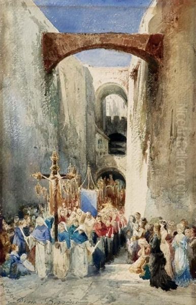 Processione Oil Painting by Leopoldina Borzino