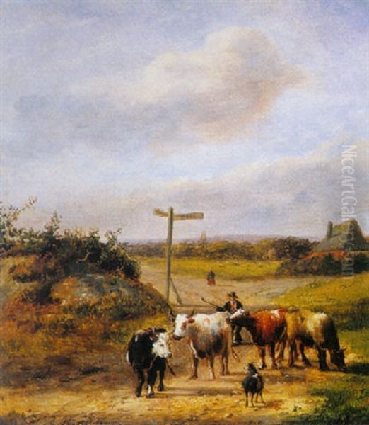 A Peasant Tending His Cattle Oil Painting by Albert Roosenboom