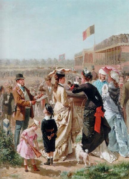 Elegant Company At The Races by Albert Roosenboom