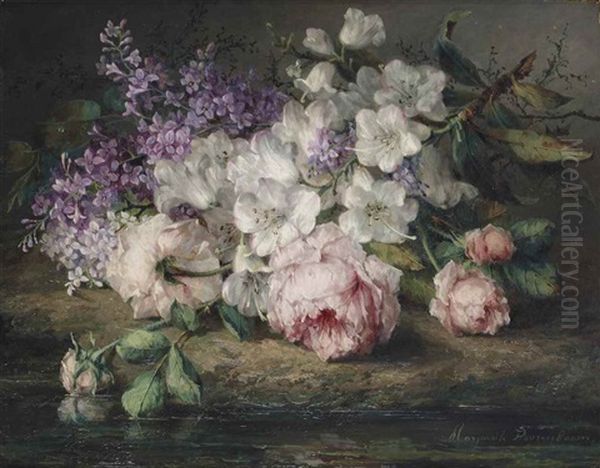 Roses, Lilacs And White Blossom Branches by Margaretha Roosenboom