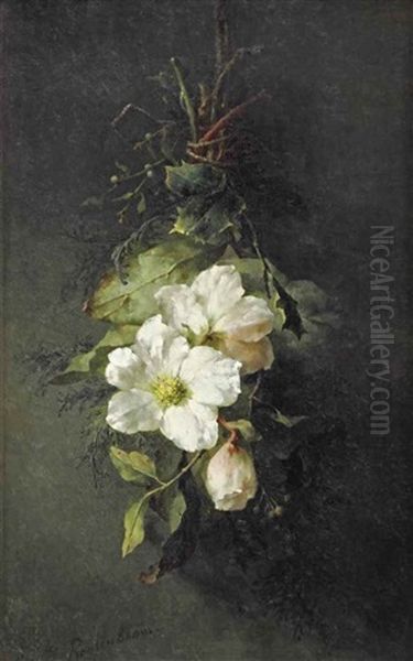 A Swag Of Wild White Roses Oil Painting by Margaretha Roosenboom