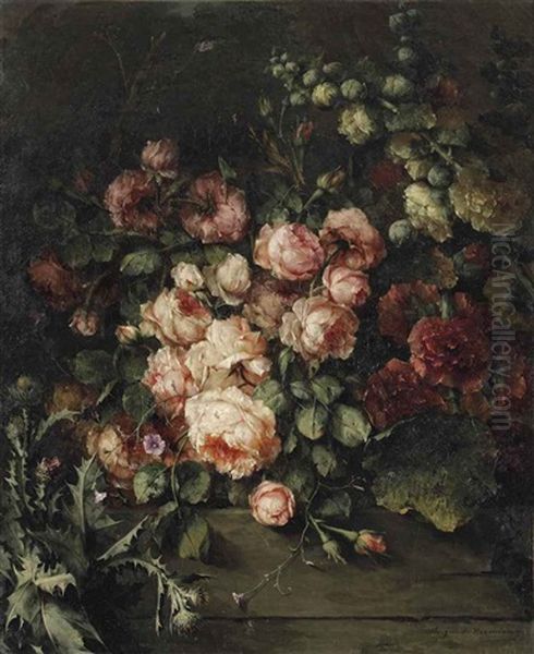 Wild Roses Oil Painting by Margaretha Roosenboom