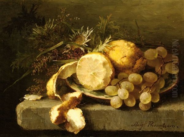 Still Life With Grapes And Lemons On A Ledge Oil Painting by Margaretha Roosenboom