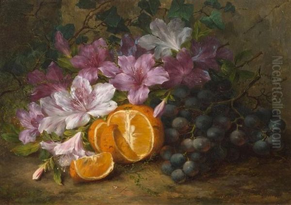 Stilleben Mit Orangen, Blumen Und Weintrauben Oil Painting by Margaretha Roosenboom