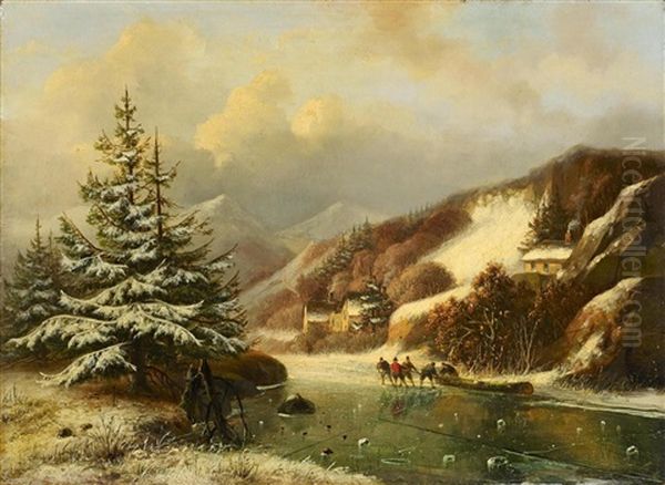 Winterliche Flusslandschaft Oil Painting by Nicolaas Johannes Roosenboom