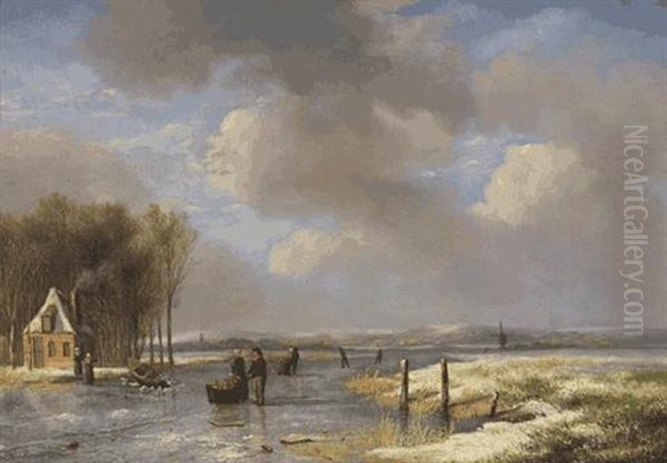 Winterliche Flusslandschaft Oil Painting by Nicolaas Johannes Roosenboom