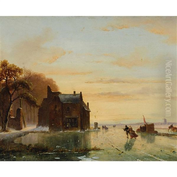 Eisvergnugen Im Morgenlicht Oil Painting by Nicolaas Johannes Roosenboom