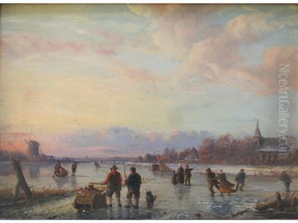 A Winter Morning On The Ice Oil Painting by Nicolaas Johannes Roosenboom