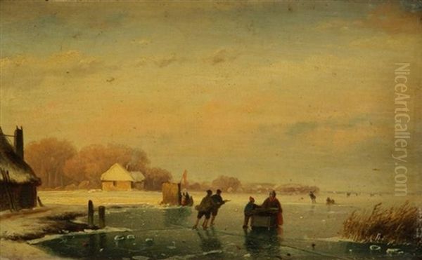 Les Patineurs Oil Painting by Nicolaas Johannes Roosenboom