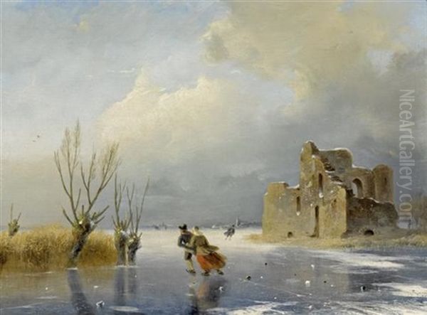 Eisvergnugen Oil Painting by Nicolaas Johannes Roosenboom