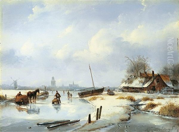 Winterliche Flusslandschaft Oil Painting by Nicolaas Johannes Roosenboom