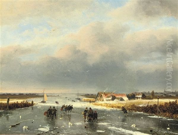 A Day On The Ice Oil Painting by Nicolaas Johannes Roosenboom