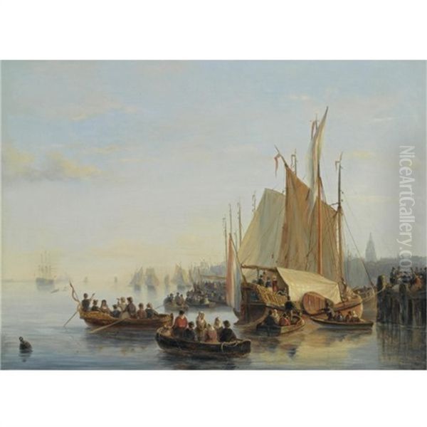 A Naval View Oil Painting by Nicolaas Johannes Roosenboom