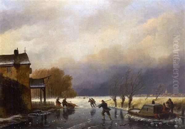 Scene De Patinage En Hiver Oil Painting by Nicolaas Johannes Roosenboom