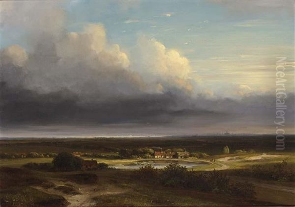 A Panoramic Landscape, Haarlem In The Distance Oil Painting by Nicolaas Johannes Roosenboom