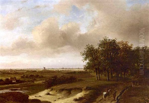 An Extensive Summer Landscape Oil Painting by Nicolaas Johannes Roosenboom