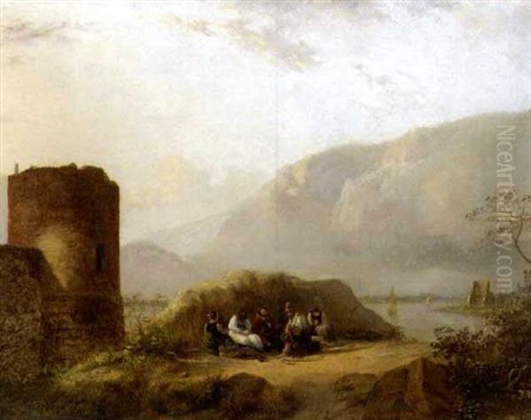 Flusslandschaft Mit Figuren Oil Painting by Nicolaas Johannes Roosenboom