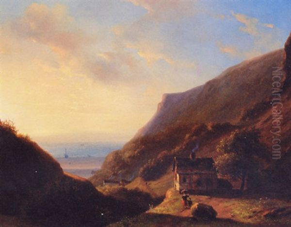 A Coastal Landscape At Sunset Oil Painting by Nicolaas Johannes Roosenboom