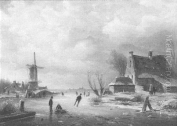 Eisvergnugen Oil Painting by Nicolaas Johannes Roosenboom