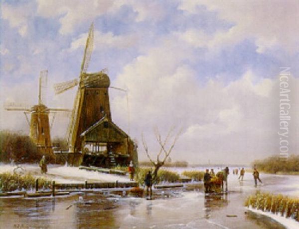 Winter Scene Oil Painting by Nicolaas Johannes Roosenboom