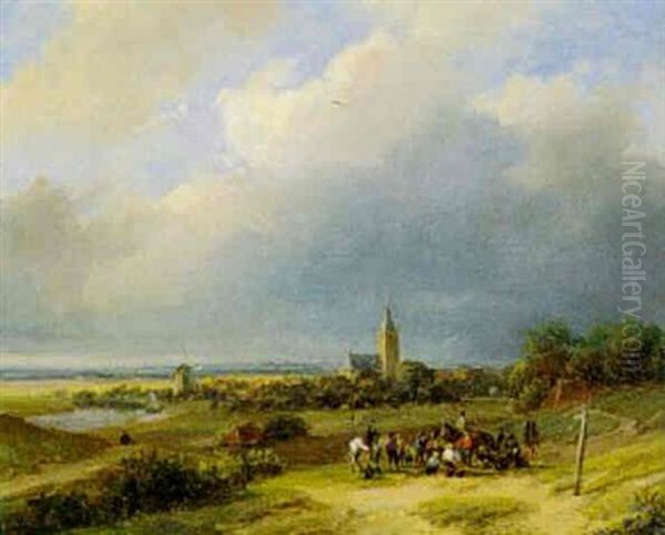 Aufbruch Einer Jagdgesellschaft Vor Einer Stadt Oil Painting by Nicolaas Johannes Roosenboom