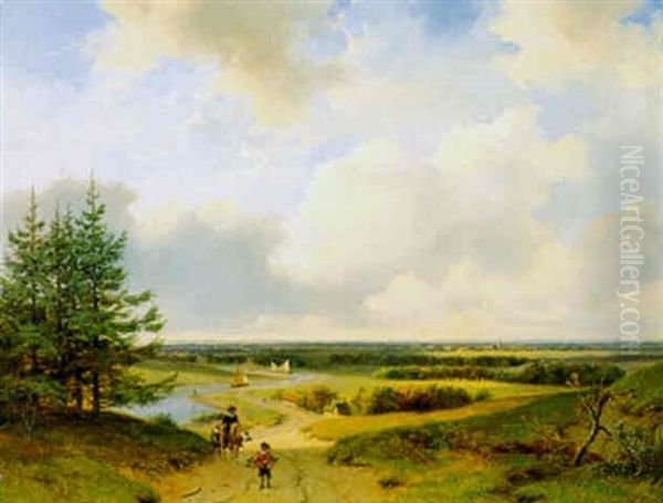 Falkenjager In Einer Weiten Hollandischen Landschaft Oil Painting by Nicolaas Johannes Roosenboom