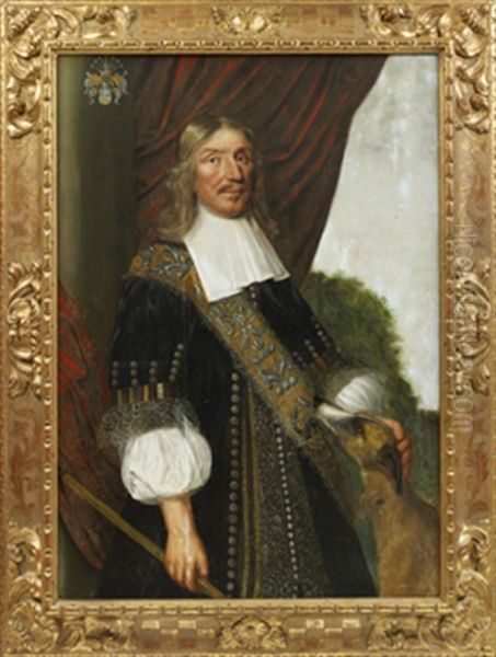 Portratt Av Herre Med Hund Oil Painting by Jan Albert Rootius