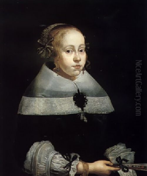 Portrait Of A Girl, Half Length Oil Painting by Jan Albert Rootius