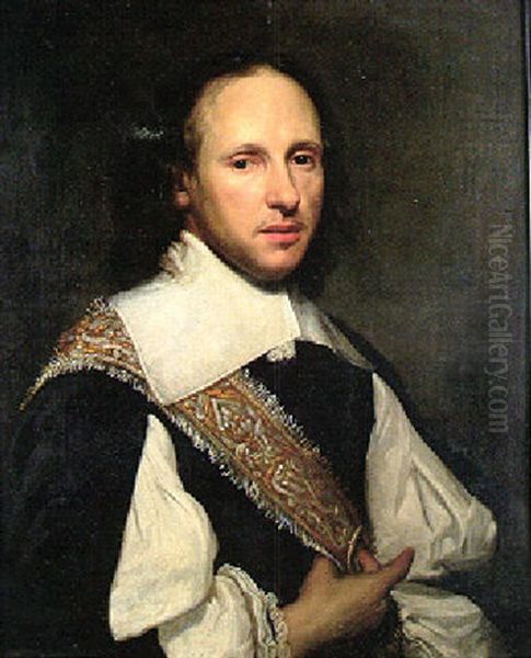 Portrait Of A Gentleman. Wearing A White Linen Shirt, Black Coat And Richly-embroidered Gold And Silver Sash Oil Painting by Jan Albert Rootius