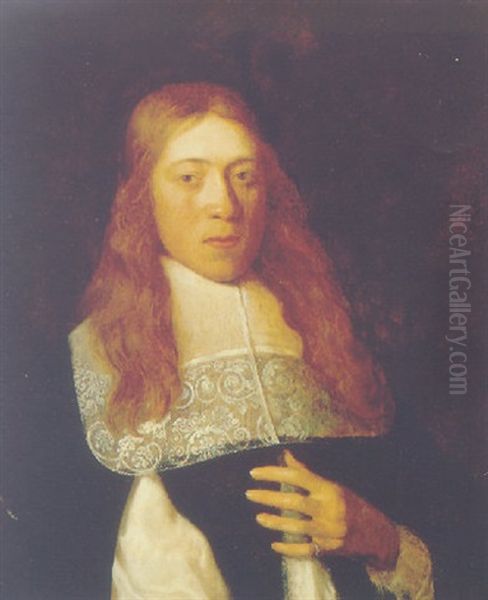 Portrait Of A Young Man Wearing Black Costume With Slashed Sleeves And White Cuff Oil Painting by Jan Albertsz Rootius