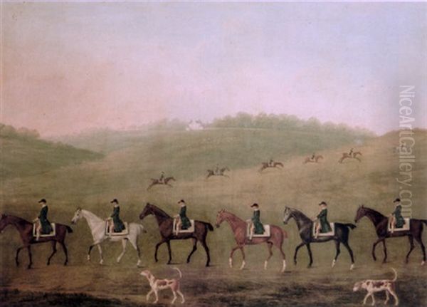 A Hunt With Hounds On A Heath, A Country House Beyond Oil Painting by Richard Roper