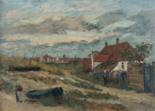 Village De Pecheurs Oil Painting by Felicien Joseph Victor Rops