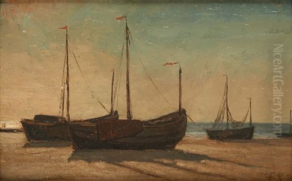 Barques De Peche Oil Painting by Felicien Joseph Victor Rops