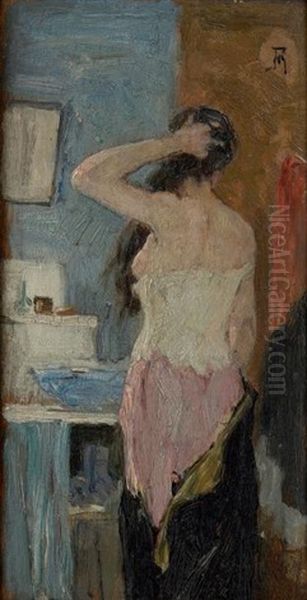 Nu A Sa Toilette Oil Painting by Felicien Joseph Victor Rops