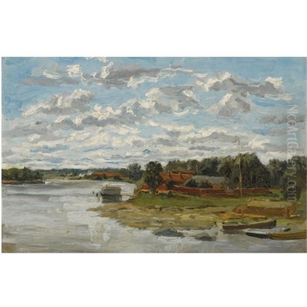 Bord De Seine Oil Painting by Felicien Joseph Victor Rops