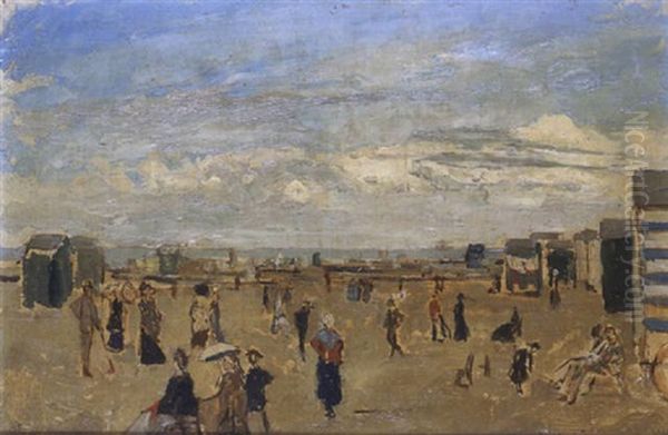 Plage Animee Oil Painting by Felicien Joseph Victor Rops