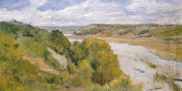 La Seine A Coudray-montceau Oil Painting by Felicien Joseph Victor Rops