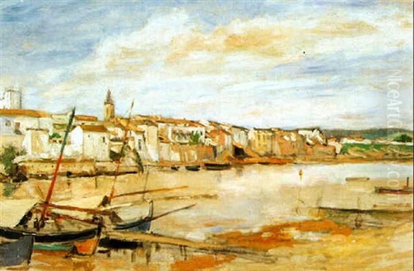 Vue Du Guadalquivir Et De La Ville, Deux Barques A L'avant-plan Oil Painting by Felicien Joseph Victor Rops