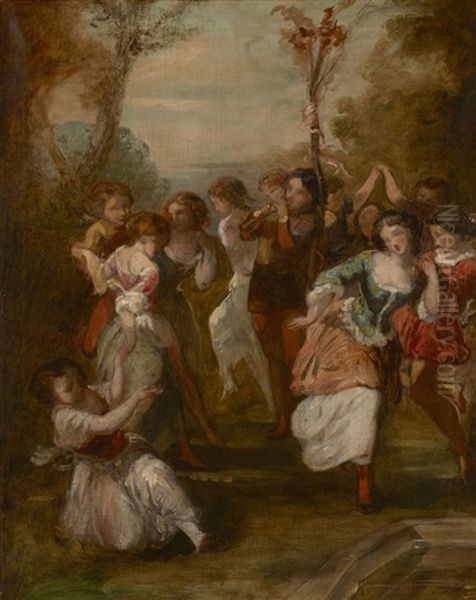 La Danse De L'arbre De Mai Oil Painting by Camille Joseph Etienne Roqueplan