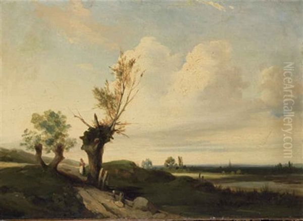 Paysage Au Saule Oil Painting by Camille Joseph Etienne Roqueplan