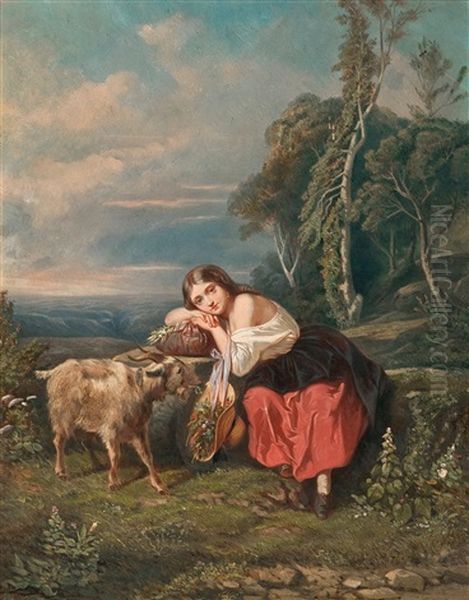 The Shepherd Girl Oil Painting by Camille Joseph Etienne Roqueplan