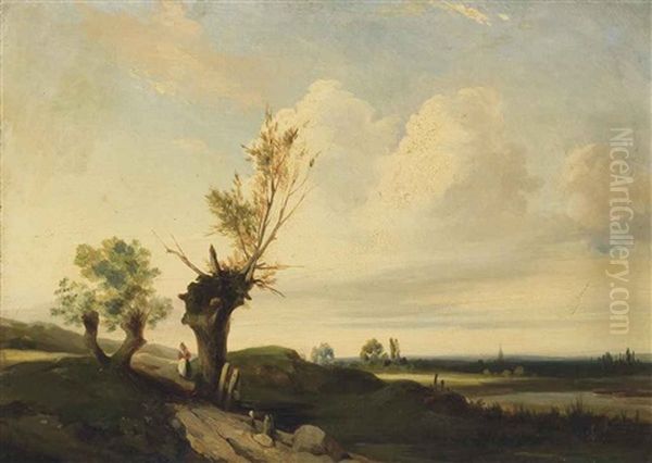 Paysage Au Saule Oil Painting by Camille Joseph Etienne Roqueplan