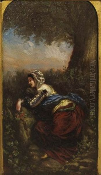 Femme Au Bouquet Oil Painting by Camille Joseph Etienne Roqueplan