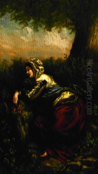 Femme Sur Un Talus Oil Painting by Camille Joseph Etienne Roqueplan